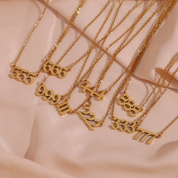 Women's Stainless Steel And Titanium Steel Fashion Jewelry Geometric Cutting Pendant Necklace With Numbers