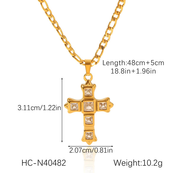 Women's Stainless Steel And Titanium Steel Figaro Chain Inlaid Zircon Geometric Cross Pendant Necklace