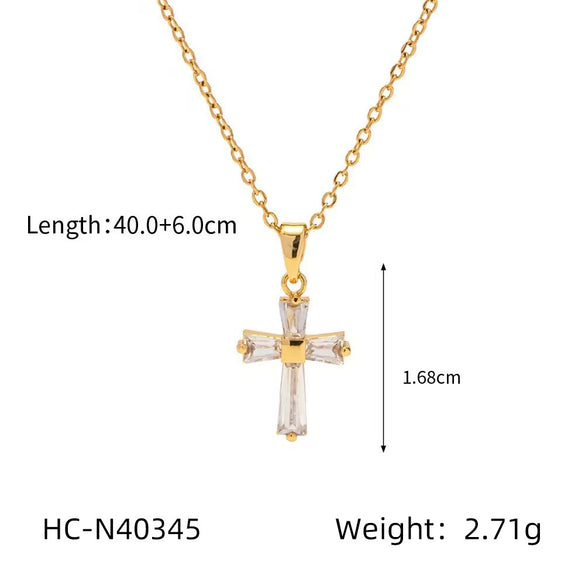 Women's Stainless Steel And Titanium Steel Figaro Chain Inlaid Zircon Geometric Cross Pendant Necklace