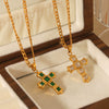 Women's Stainless Steel And Titanium Steel Figaro Chain Inlaid Zircon Geometric Cross Pendant Necklace
