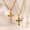 Women's Stainless Steel And Titanium Steel Figaro Chain Inlaid Zircon Geometric Cross Pendant Necklace