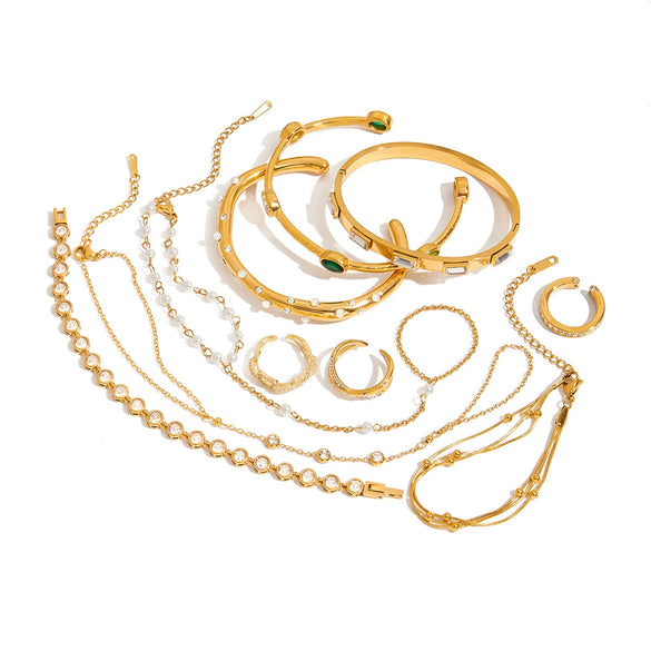 Women's Stainless Steel And Titanium Steel Finger Bracelet And Ring Jewelry With Geometric Style Heart Water Drop Bell Pattern Electroplating