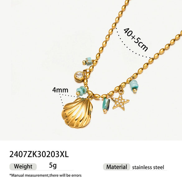 Women's Stainless Steel And Titanium Steel Five Pointed Star Necklace With Electroplating Treatment