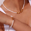 Women's Stainless Steel And Titanium Steel Geometric Beaded Bracelet And Necklace Set With Electroplating