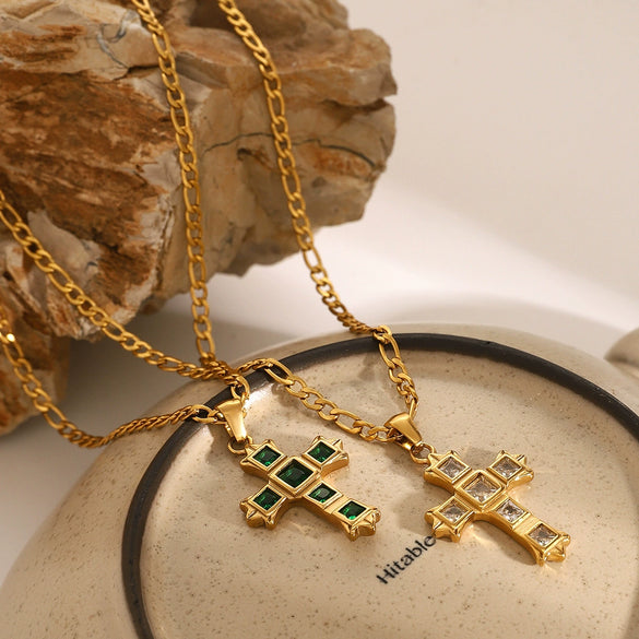 Women's Stainless Steel And Titanium Steel Geometric Cross Pendant Necklace With Electroplating