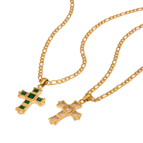 Women's Stainless Steel And Titanium Steel Geometric Cross Pendant Necklace With Electroplating