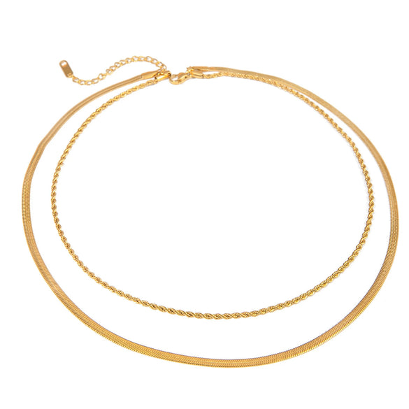 Women's Stainless Steel And Titanium Steel Geometric Double Layer Snake Bone Chain Necklace With Electroplating