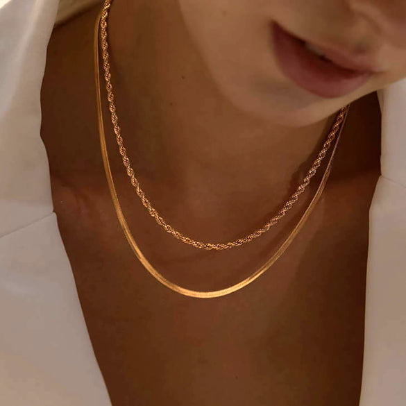 Women's Stainless Steel And Titanium Steel Geometric Double Layer Snake Bone Chain Necklace With Electroplating