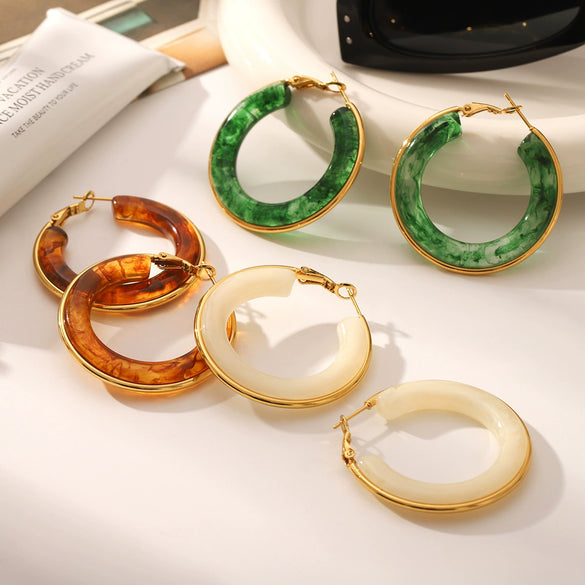 Women's Stainless Steel And Titanium Steel Geometric Hoop Earrings With Electroplating And Vacuum Plating Craft