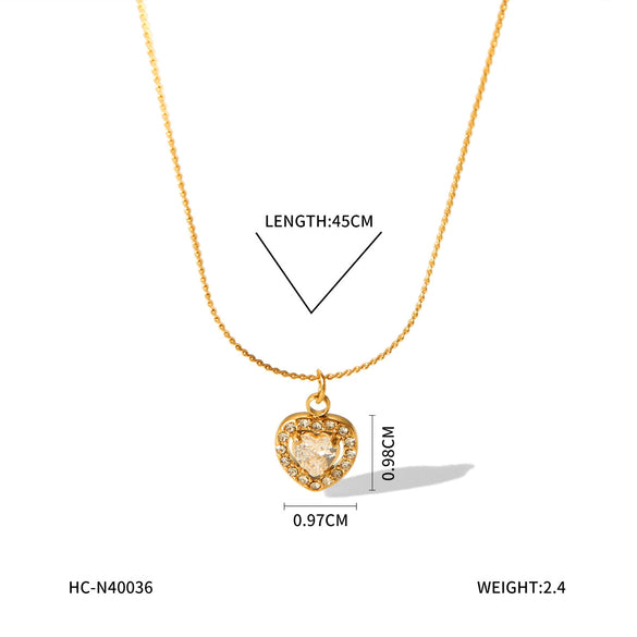 Women's Stainless Steel And Titanium Steel Geometric Love Pendant Necklace With Diamond Design