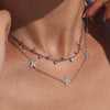 Women's 316L Stainless Steel And 316L Stainless Steel Geometric Pattern Electroplated Round Bead Zircon Stacked Four Leaf Flower Clavicle Necklace