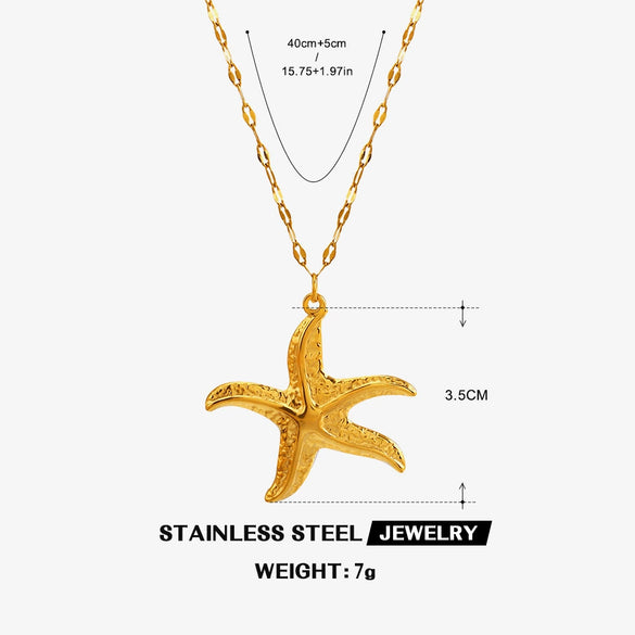 Women's Stainless Steel And Titanium Steel Geometric Starfish Clavicle Chain Necklace With Electroplating