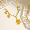 Women's Stainless Steel And Titanium Steel Geometric Sun Pendant Necklace With Electroplating And Cuban Chain