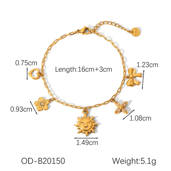 Women's Stainless Steel And Titanium Steel Heart Flowers Bow Pendant Bracelet With Vacuum Plating And Electroplating Treatment