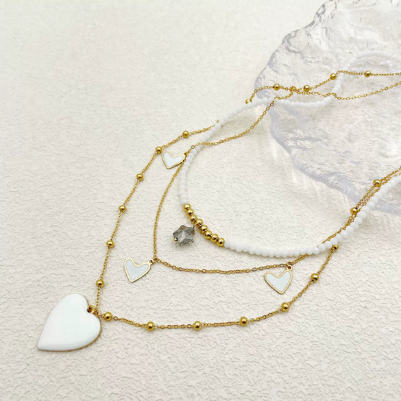 Women's Stainless Steel And Titanium Steel Heartshaped Star Pendant Multilayer Necklace With Electroplating