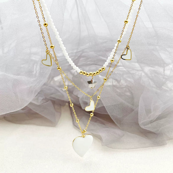 Women's Stainless Steel And Titanium Steel Heartshaped Star Pendant Multilayer Necklace With Electroplating