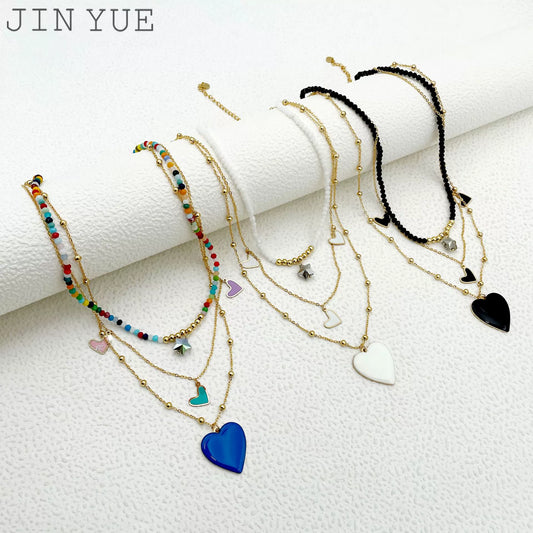 Women's Stainless Steel And Titanium Steel Heartshaped Star Pendant Multilayer Necklace With Electroplating