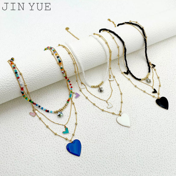 Women's Stainless Steel And Titanium Steel Heartshaped Star Pendant Multilayer Necklace With Electroplating