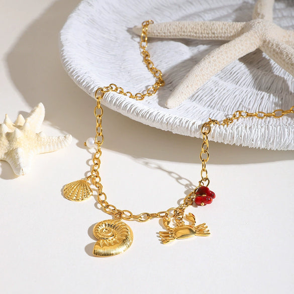 Women's Stainless Steel And Titanium Steel Ins Style Conch Crab Rib Shell Pendant Necklace With Electroplating