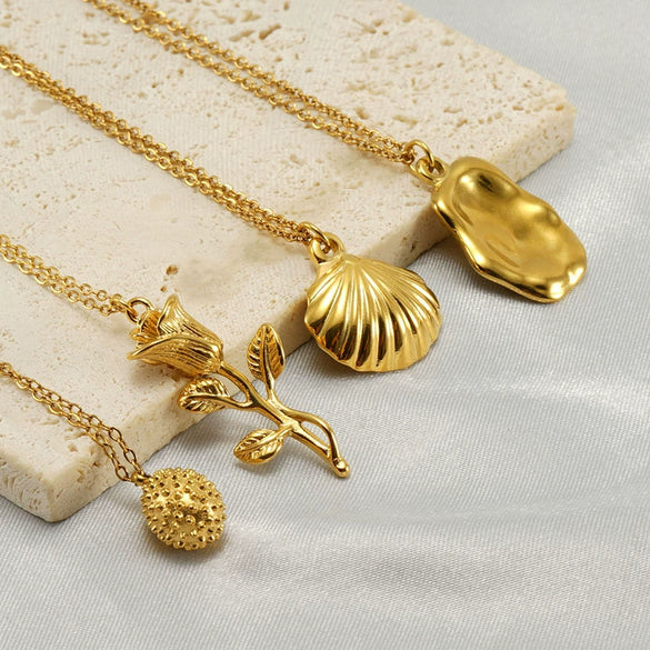 Women's 316L Stainless Steel And 316L Stainless Steel Irregular Shell Clavicle Chain Necklace With Geometric Pattern And Electroplating Treatment