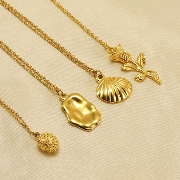 Women's 316L Stainless Steel And 316L Stainless Steel Irregular Shell Clavicle Chain Necklace With Geometric Pattern And Electroplating Treatment