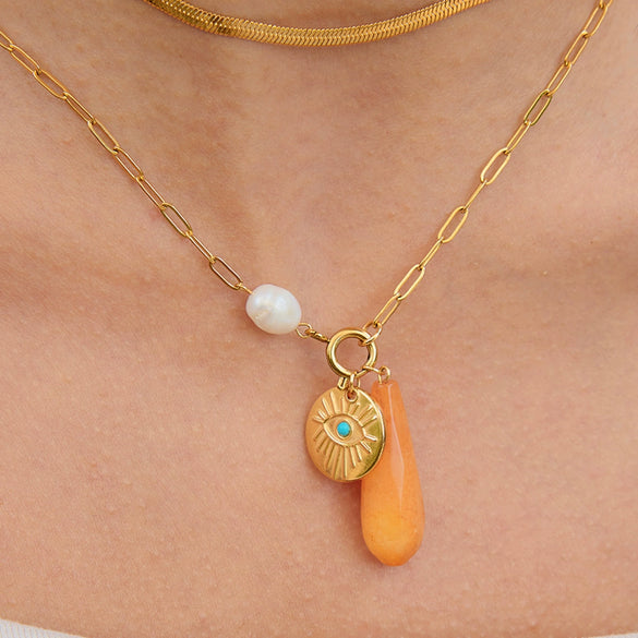 Women's Stainless Steel And Titanium Steel Jewelry Necklace With Electroplating Design