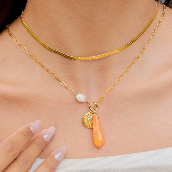 Women's Stainless Steel And Titanium Steel Jewelry Necklace With Electroplating Design