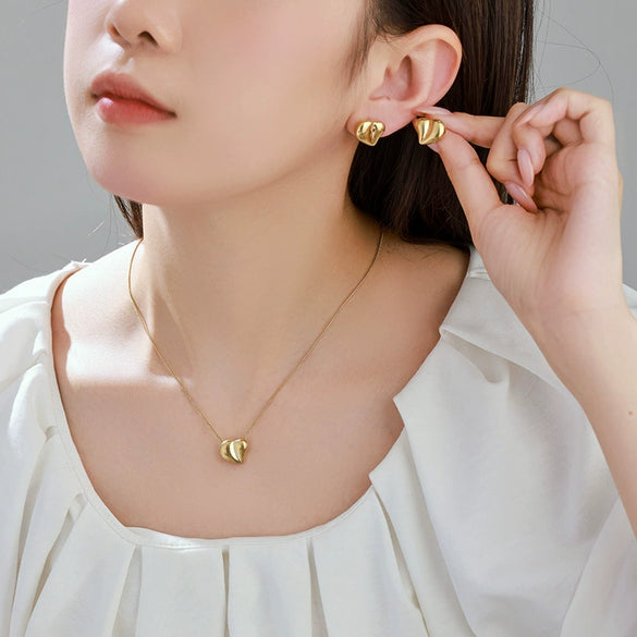 Women's Stainless Steel And Titanium Steel Jewelry Set With Heart Water Drop Bell Pattern Electroplated Design