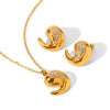 Women's Stainless Steel And Titanium Steel Jewelry With Dropshaped And Geometric Zircon Inlaid Pendant And Earrings