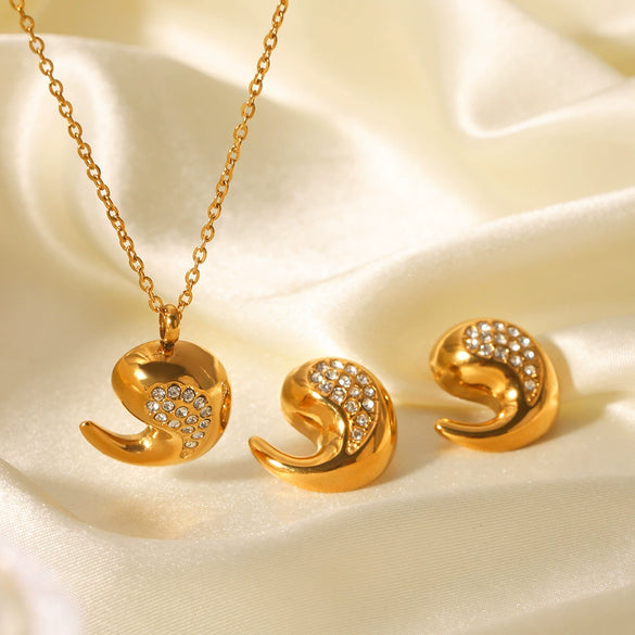 Women's Stainless Steel And Titanium Steel Jewelry With Dropshaped And Geometric Zircon Inlaid Pendant And Earrings