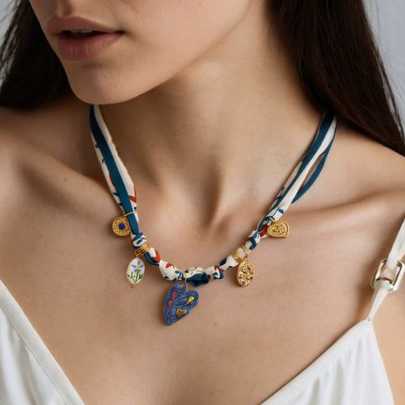 Women's Stainless Steel And Titanium Steel Jewelry With Electroplating Love Ceramic Pendant Necklace