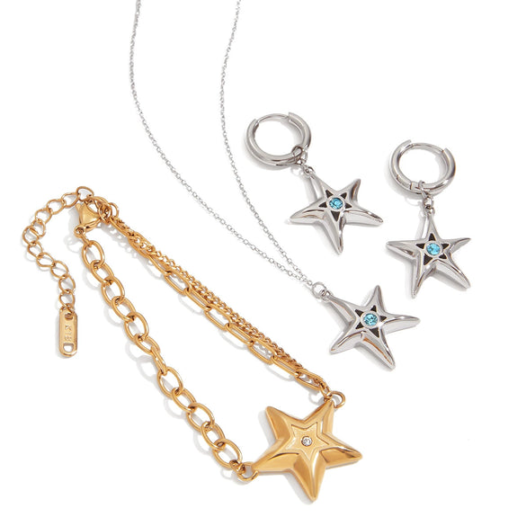 Women's Stainless Steel And Titanium Steel Jewelry With Geometric Pattern Of Stars Sun Moon Clouds Universe Electroplated Earrings And Necklace