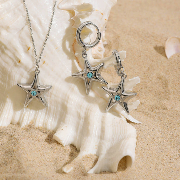 Women's Stainless Steel And Titanium Steel Jewelry With Geometric Pattern Of Stars Sun Moon Clouds Universe Electroplated Earrings And Necklace