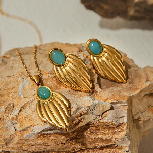 Women's Stainless Steel And Titanium Steel Jewelry With Plants Flowers Pattern And Electroplating Earrings And Necklaces