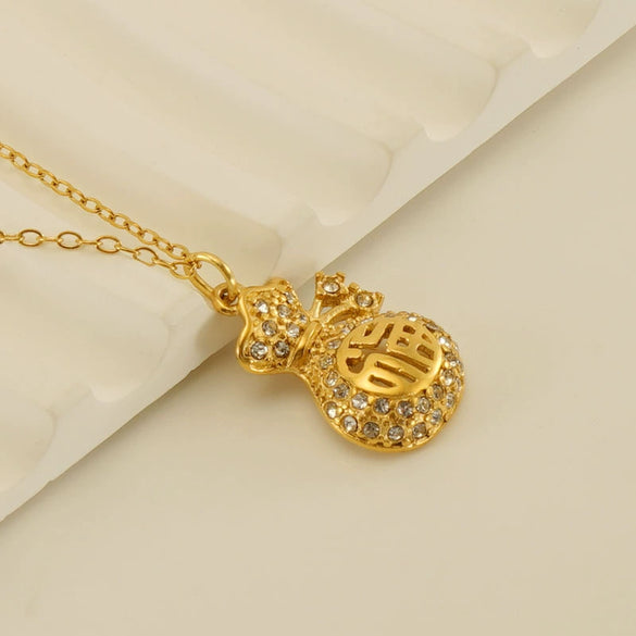 Women's 316L Stainless Steel And 316L Stainless Steel 18K Gold Plated Diamond Design Hollow Pendant Necklace With Ochain