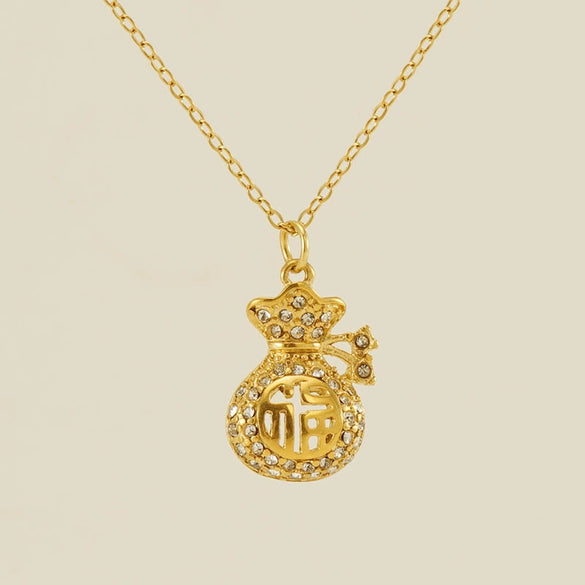 Women's 316L Stainless Steel And 316L Stainless Steel 18K Gold Plated Diamond Design Hollow Pendant Necklace With Ochain