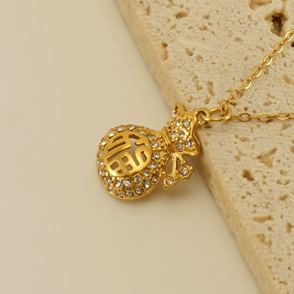 Women's 316L Stainless Steel And 316L Stainless Steel 18K Gold Plated Diamond Design Hollow Pendant Necklace With Ochain