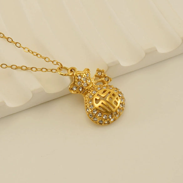 Women's 316L Stainless Steel And 316L Stainless Steel 18K Gold Plated Diamond Design Hollow Pendant Necklace With Ochain