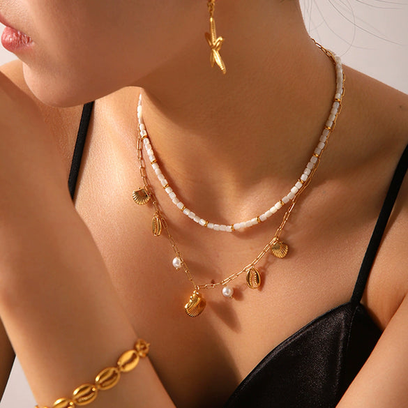 Women's Stainless Steel And Titanium Steel Marine Element Jewelry With Geometric Style And Electroplating Process Including Pendant Necklace And Ring