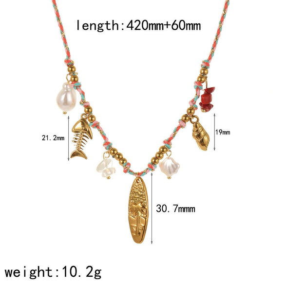 Women's Stainless Steel And Titanium Steel Marine Style Necklace With Animal Zodiac And Flower Pendant Electroplated O Word Chain