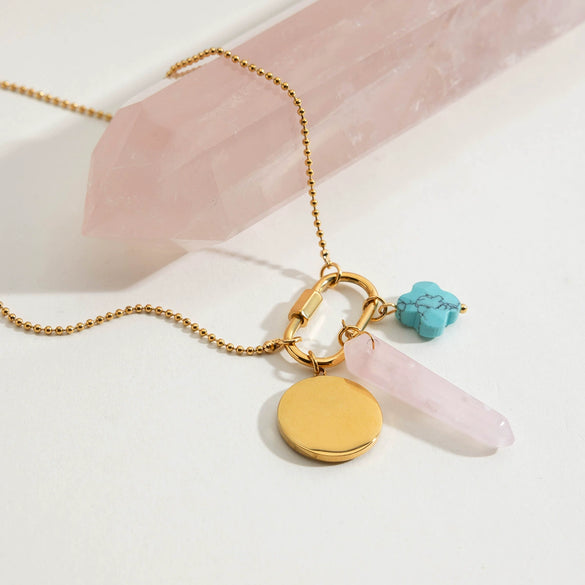 Women's Stainless Steel And Titanium Steel Natural Stone Turquoise Ins Style Necklace With Electroplating