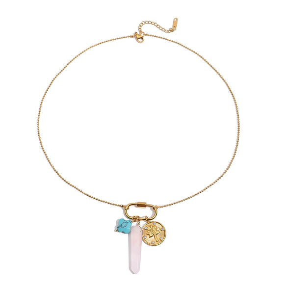 Women's Stainless Steel And Titanium Steel Natural Stone Turquoise Ins Style Necklace With Electroplating