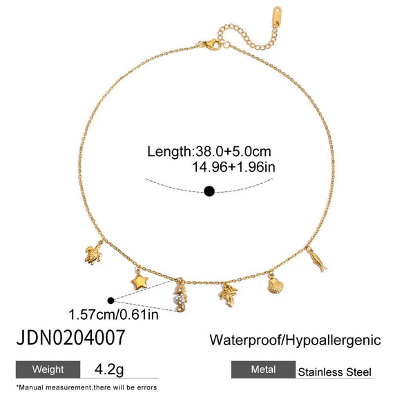 Women's Stainless Steel And Titanium Steel Necklace And Bracelet With Marine Life Pattern And Electroplating Design