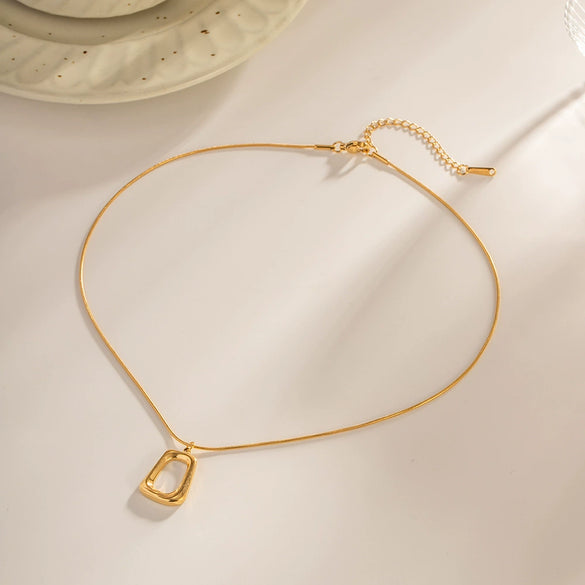 Women's Stainless Steel And Titanium Steel Necklace With Trapezoidal Pendant And Geometric Style Electroplated Design Snake Bone Chain