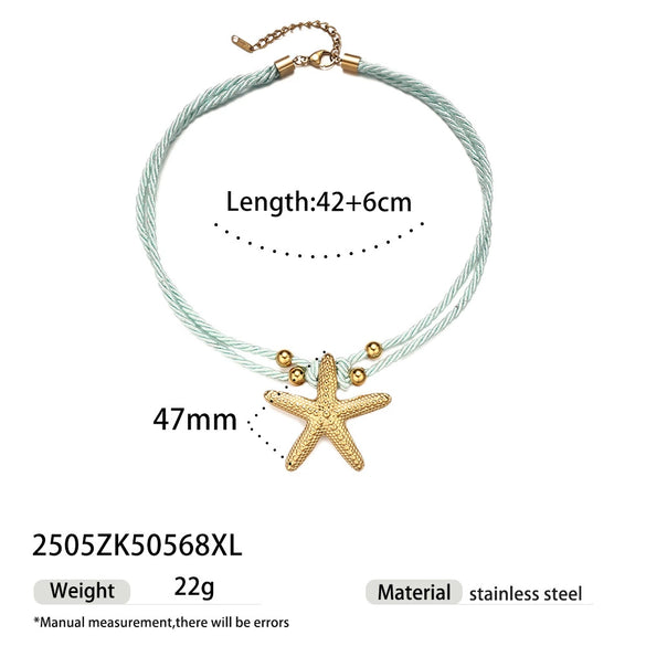 Women's Stainless Steel And Titanium Steel Ocean Element Shell Colorful Rope Pendant Necklace With Animal And Zodiac Shapes And Electroplating Design Jewelry