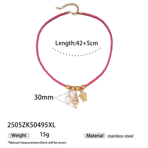 Women's Stainless Steel And Titanium Steel Ocean Element Shell Colorful Rope Pendant Necklace With Animal And Zodiac Shapes And Electroplating Design Jewelry