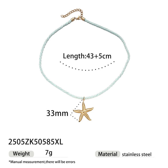 Women's Stainless Steel And Titanium Steel Ocean Element Shell Colorful Rope Pendant Necklace With Animal And Zodiac Shapes And Electroplating Design Jewelry