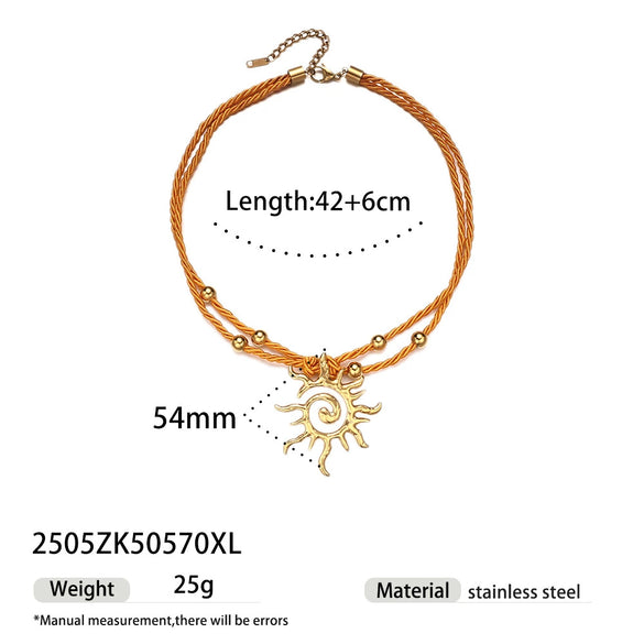Women's Stainless Steel And Titanium Steel Ocean Element Shell Colorful Rope Pendant Necklace With Animal And Zodiac Shapes And Electroplating Design Jewelry