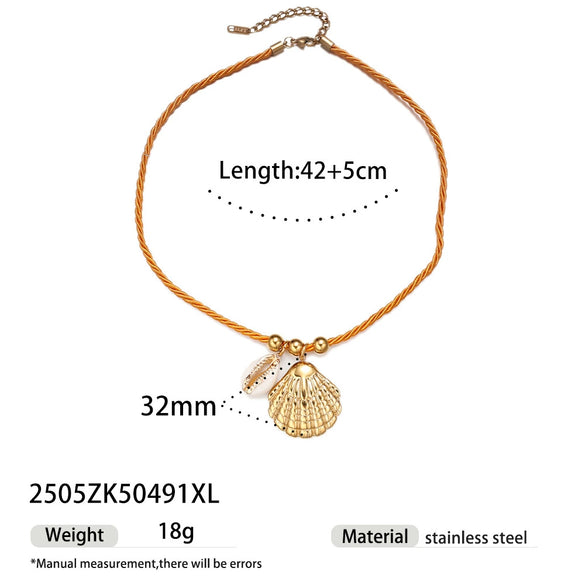 Women's Stainless Steel And Titanium Steel Ocean Element Shell Colorful Rope Pendant Necklace With Animal And Zodiac Shapes And Electroplating Design Jewelry