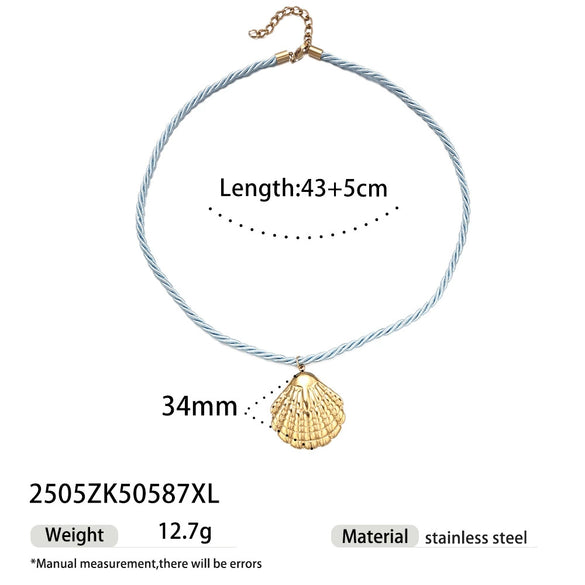 Women's Stainless Steel And Titanium Steel Ocean Element Shell Colorful Rope Pendant Necklace With Animal And Zodiac Shapes And Electroplating Design Jewelry
